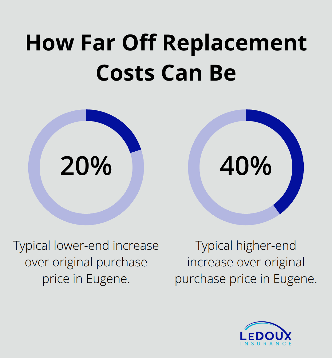 Range showing how much higher modern replacement costs can be versus original purchase price for Eugene rentals.