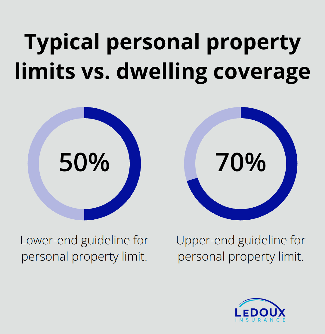 Percentage range showing HO6 personal property limits relative to dwelling coverage