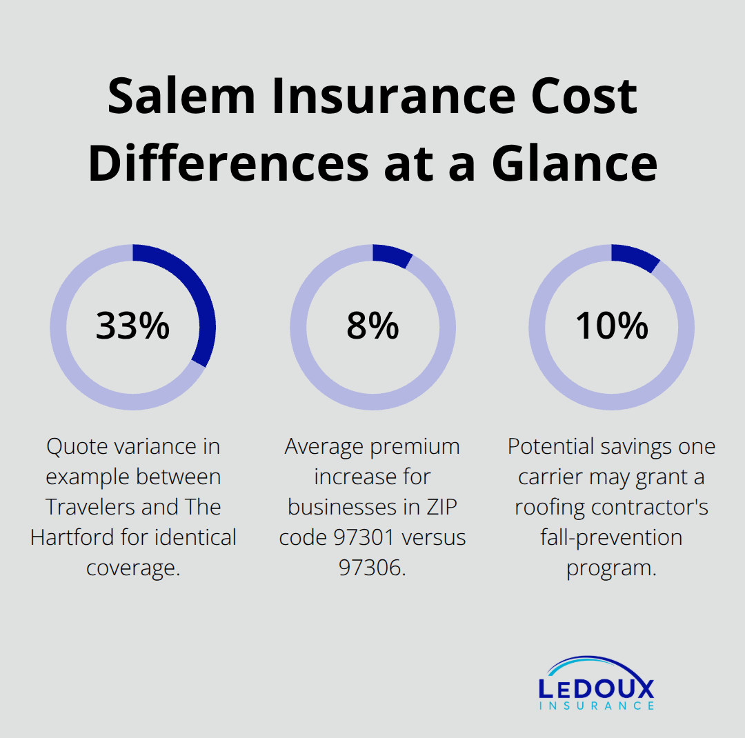 Percentage differences affecting Salem business insurance costs - Salem liability insurance rates